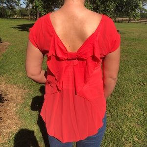 Boutique coral collar bow blouse